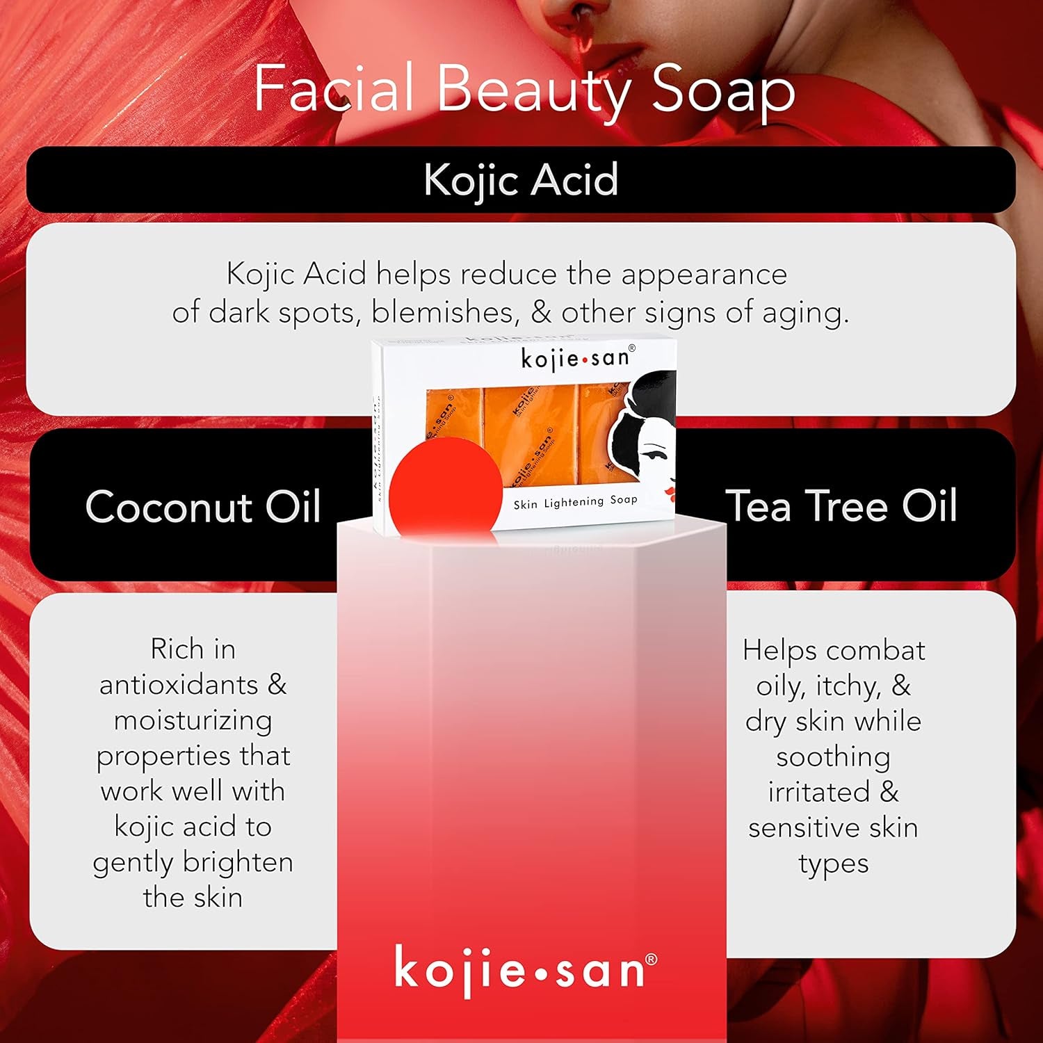 Skin and Body Soap – Original Kojic Acid, Dark Spot Remover Soap Bar with Coconut & Tea Tree Oil – 3 X 65G Bars