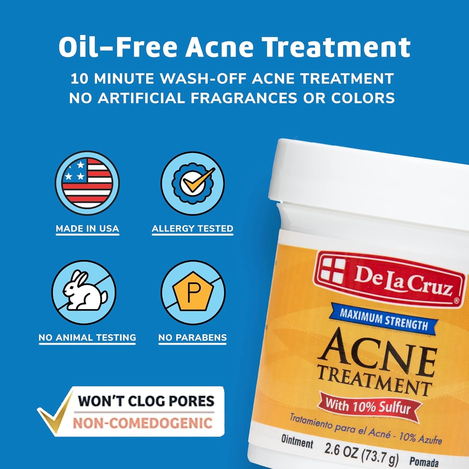 Sulfur Ointment - Cystic Acne Treatment for Face and Body - Daily 10 Min Spot Treatment Mask - Safe and Effective Game Changing Hormonal Acne Treatment That Clears up Pimples - 2.6 OZ